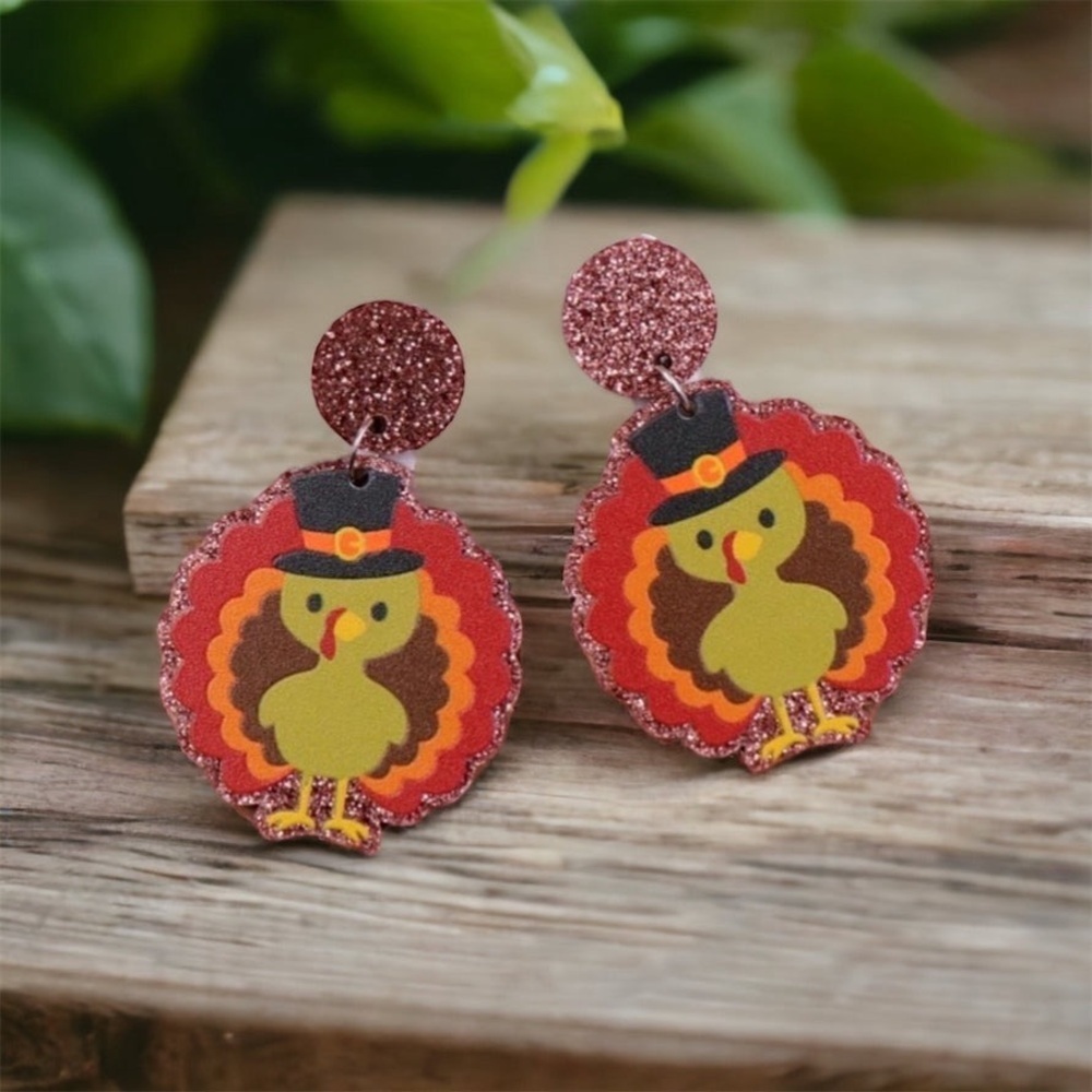 Feast Mode: ON – Glittery Turkey Earrings for Thanksgiving Fun! NWT Jewelry - Picture 4 of 9